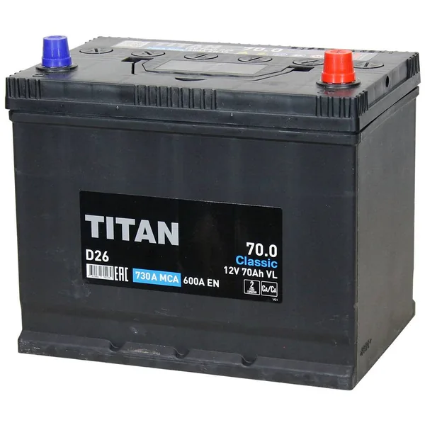Аккумулятор TITAN Classic Asia 70 Ач 600 А (EN), обратная полярность, D26