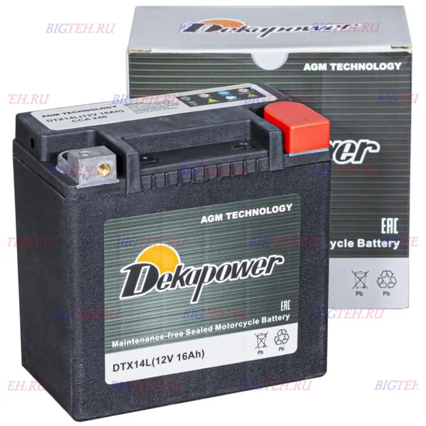 Аккумулятор DEKA POWER YTX14L-BS 16 Ач 240 А (EN), обратная полярность, 150x86x131