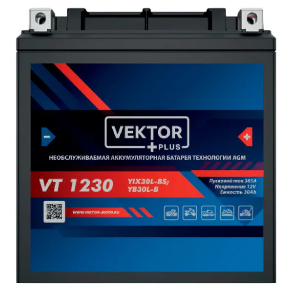 Аккумулятор VEKTOR PLUS 30 Ач 385 А, обратная полярность, YB30L-B